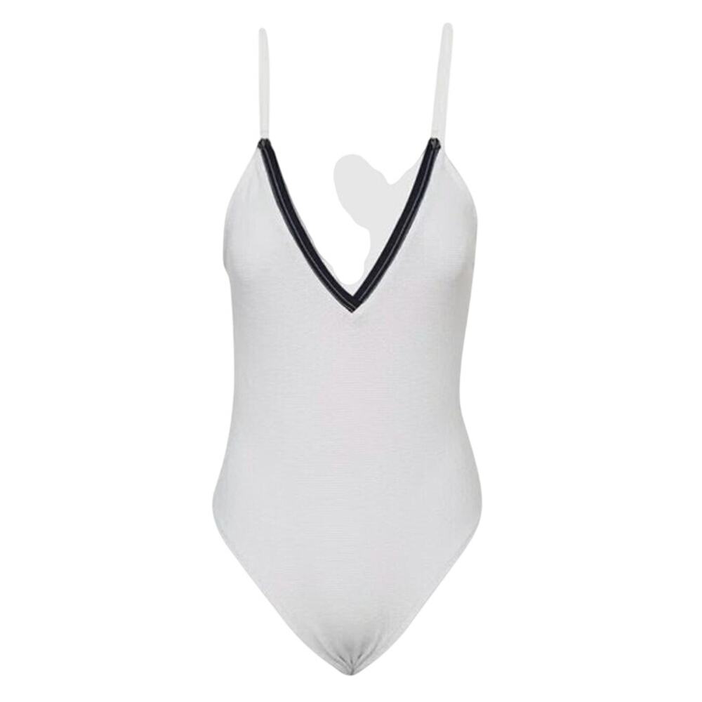 REISS Effie Tipped V-Neck Swimsuit Size 6 NEW White Navy Blue Bathing Suit Swim
